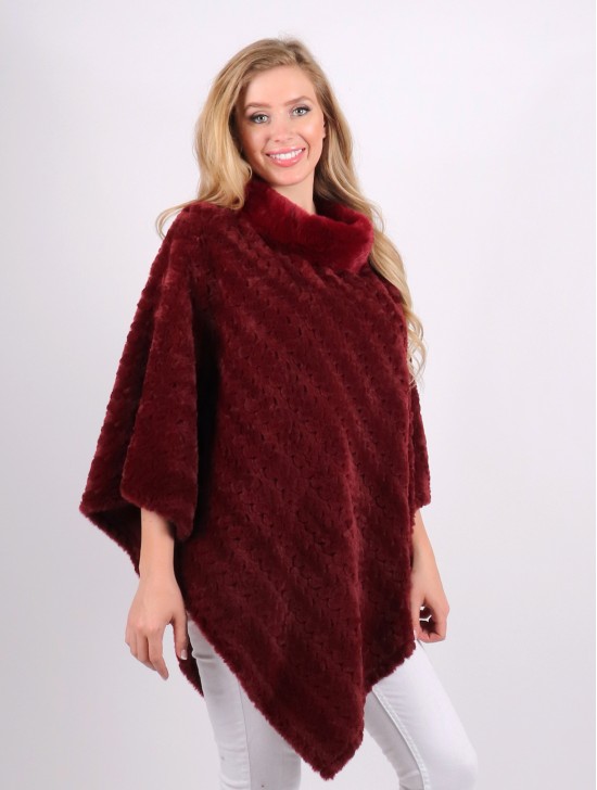 Soft Faux Fur Poncho W/ Weave Pattern 